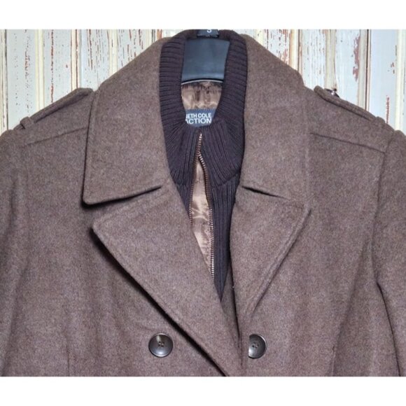 Kenneth Cole Reaction Chestnut Double-Breasted Peacoat Men's Small Wool Blend - Picture 2 of 9